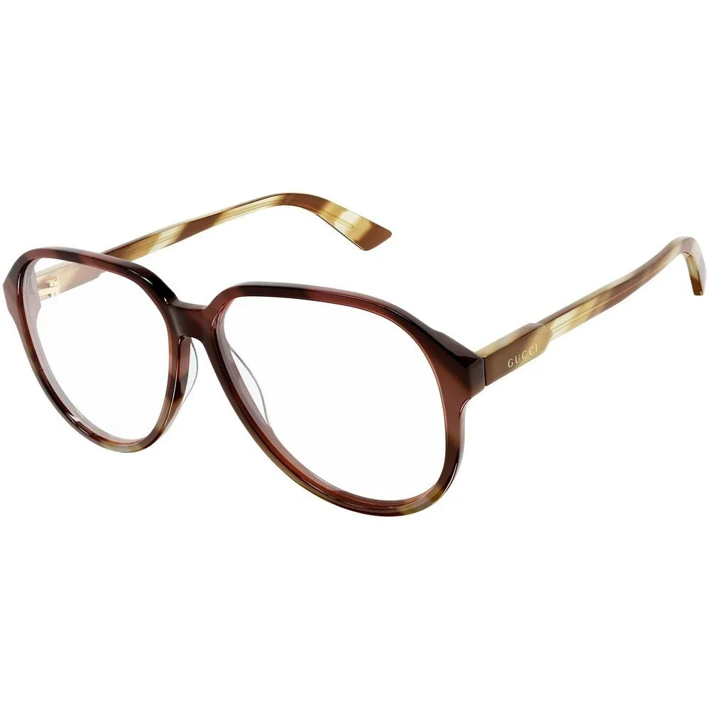 Gucci Round Eyeglasses GG1036O-002 Shiny Medium Havana Frame Transparent Lenses - Picture 1 of 6